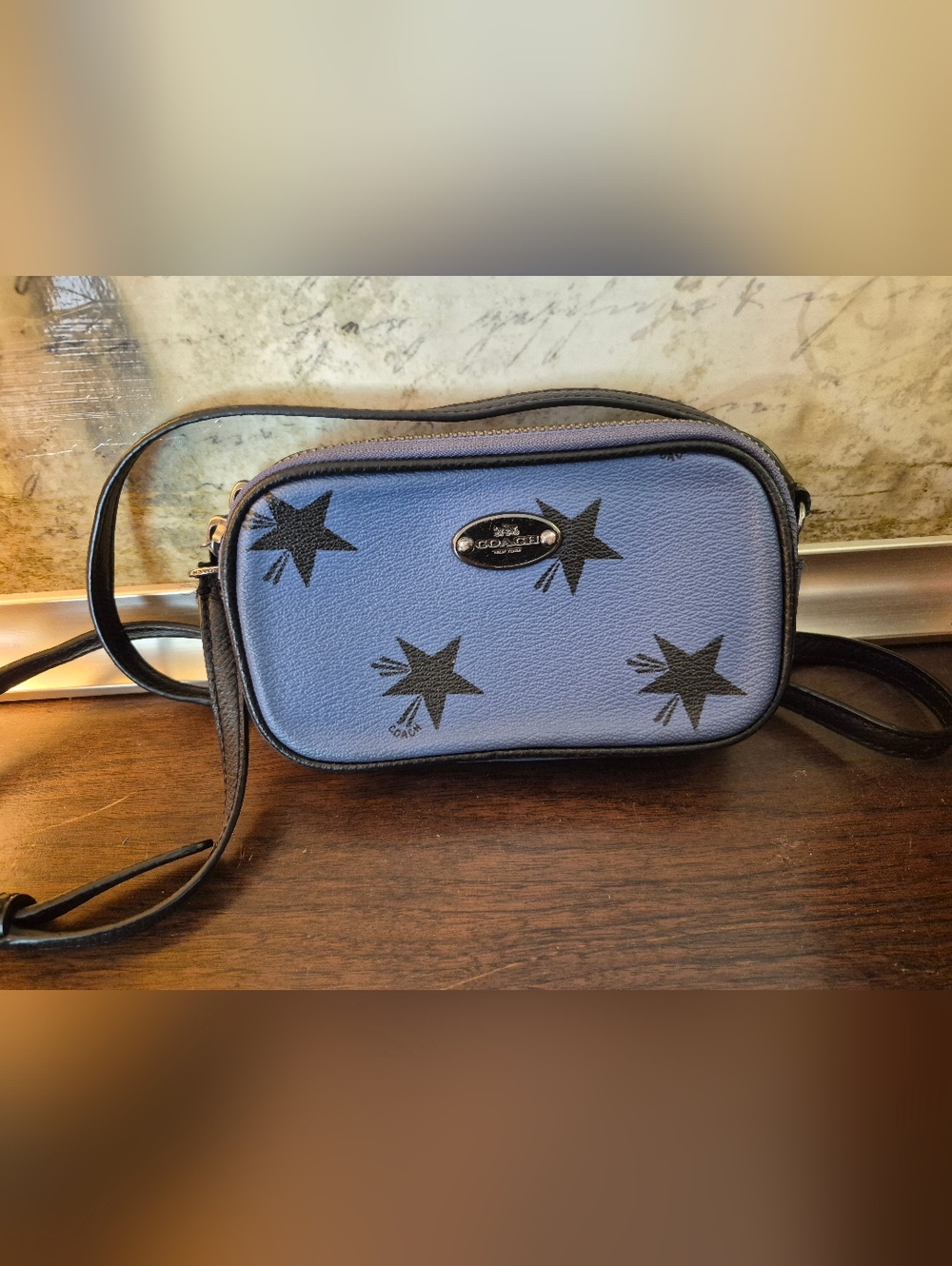Coach Y2K Periwinkle Blue Star Print Double Zip Crossbody Bag